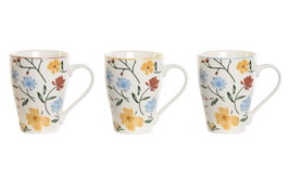 DKD Home Decor Set de 6 Tazas de Porcelana Floral Azul y Blanco