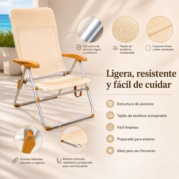 JugaToys Silla de playa aluminio multiposición arena JugaToys Silla de playa aluminio multiposición arena
