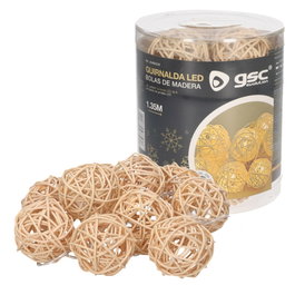 GSC Evolution Guirnalda LED de bolas de madera 1,35M Luz cálida