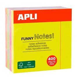 Apli Cubo Notas Adhesivas Funny 75x75 mm, 400 Hojas, Colores Fluorescentes Surtidos