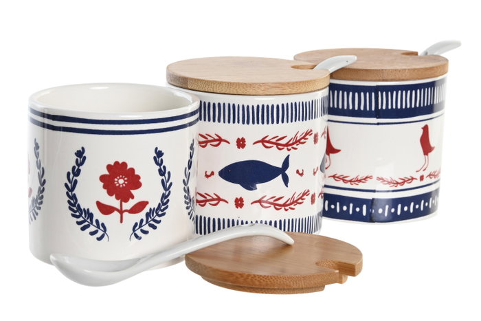 DKD Home Decor Azucarero Dolomita y Bambú BLUE RED BIRD Surtido de 3 DKD Home Decor Azucarero Dolomita y Bambú BLUE RED BIRD Surtido de 3