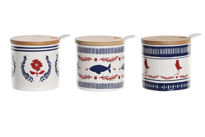 DKD Home Decor Azucarero Dolomita y Bambú BLUE RED BIRD Surtido de 3 DKD Home Decor Azucarero Dolomita y Bambú BLUE RED BIRD Surtido de 3