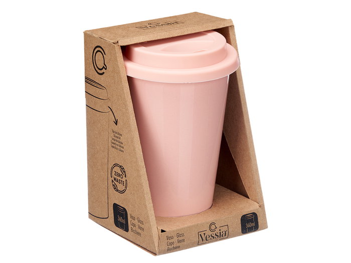 Vessia Vaso con Tapa de Silicona Rosa 360 ml - 15.8 x 11 x 10 cm (Set de 12)