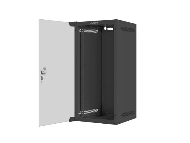 Lanberg WF10-2312-10B Armario Rack de Pared 12U (280x310 mm) para Montaje con Puerta de Cristal Negro - Acero, Gestión de Cables, Certificaciones