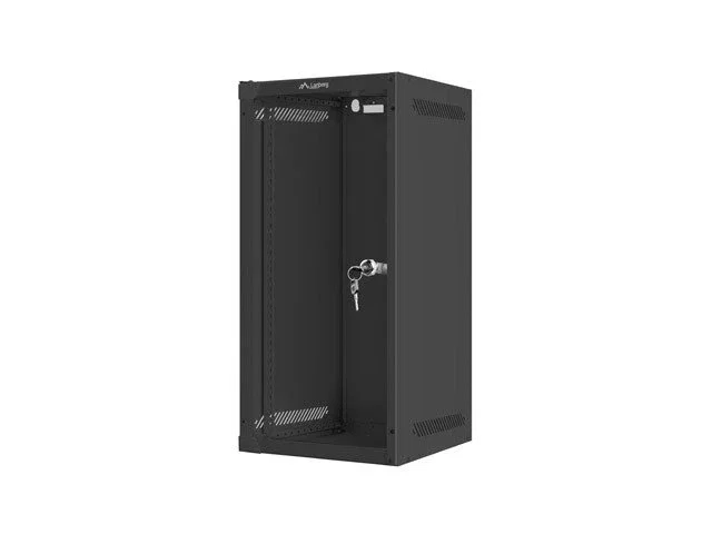 Lanberg WF10-2312-10B Armario Rack de Pared 12U (280x310 mm) para Montaje con Puerta de Cristal Negro - Acero, Gestión de Cables, Certificaciones