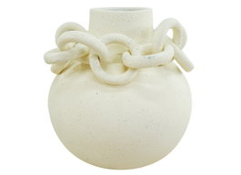 DKD Home Decor Jarrón de Gres Blanco con Detalle de Cadena