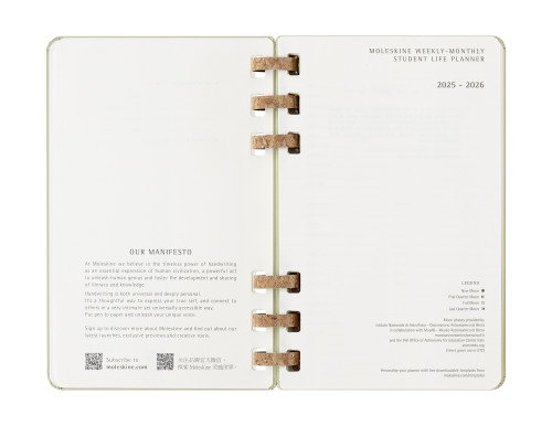 Moleskine DHSPK5212AMWH3Y26 Agenda 12M Espiral Académica L (13 x 21 cm) Kiwi Tapa Dura Semanal-Mensual