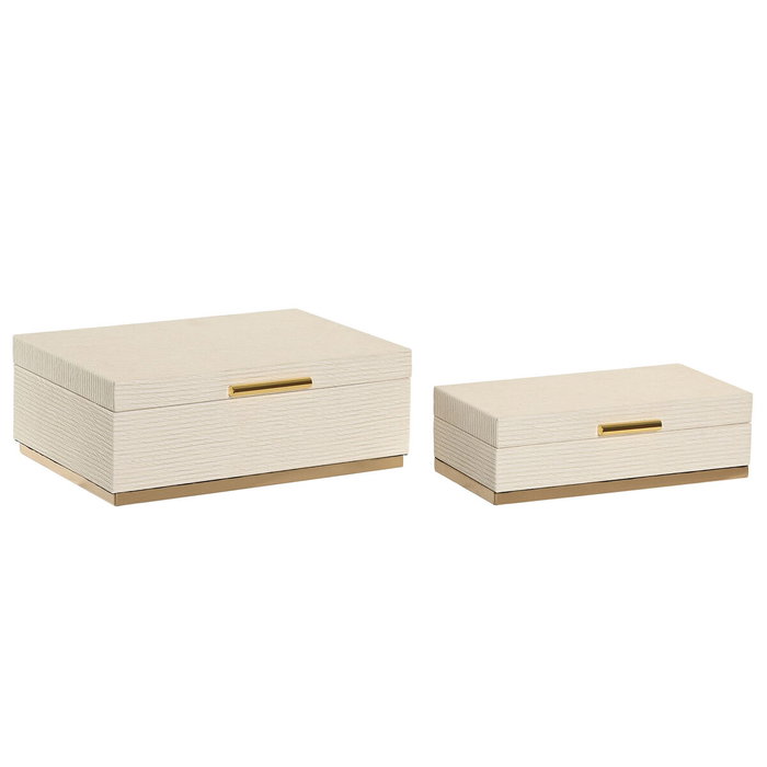 DKD Home Decor Set de 2 Cajas de Madera 30x21x11 cm Blanco y Dorado DKD Home Decor Set de 2 Cajas de Madera 30x21x11 cm Blanco y Dorado