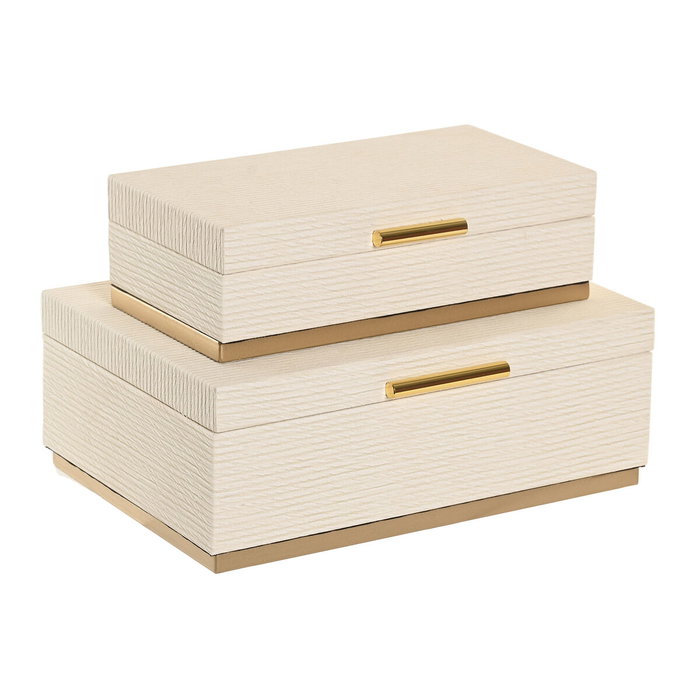 DKD Home Decor Set de 2 Cajas de Madera 30x21x11 cm Blanco y Dorado DKD Home Decor Set de 2 Cajas de Madera 30x21x11 cm Blanco y Dorado