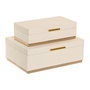 DKD Home Decor Set de 2 Cajas de Madera 30x21x11 cm Blanco y Dorado