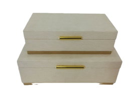 DKD Home Decor Set de 2 Cajas de Madera 30x21x11 cm Blanco y Dorado