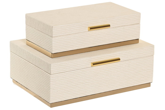 DKD Home Decor Caja Tradicional Blanco Dorado 21 x 11 x 30 cm Set de 2 DKD Home Decor Caja Tradicional Blanco Dorado 21 x 11 x 30 cm Set de 2