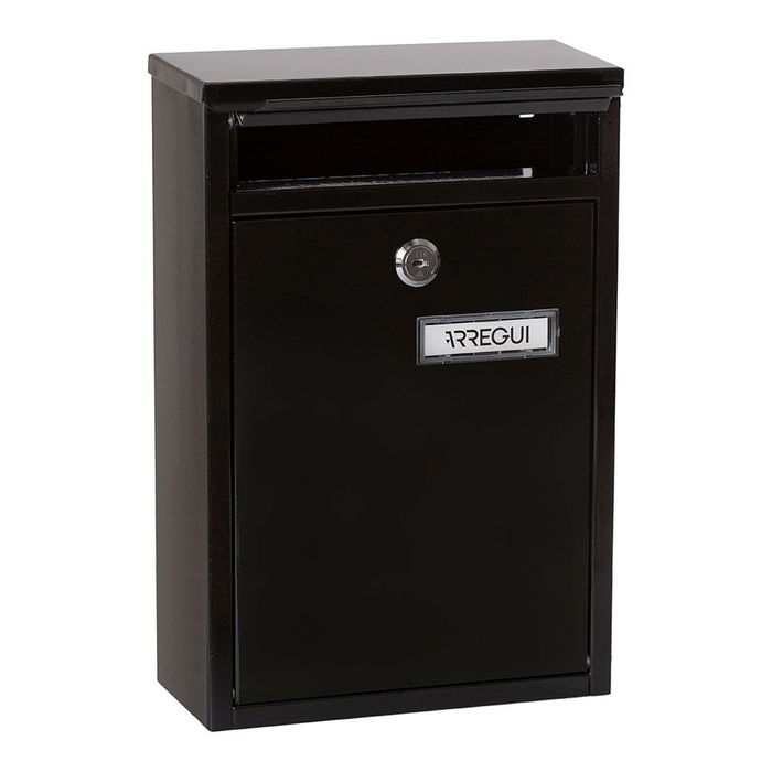 Arregui Zagúan Buzón Individual Exterior Acero Negro, Apertura Posterior y Vertical, Tamaño S (A5), Incluye Tarjetero y Llaves, 22 x 8 x 32 cm