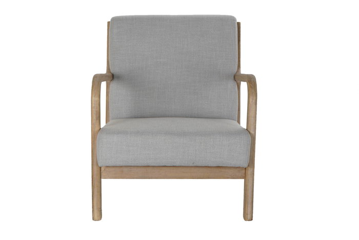 DKD Home Decor Butaca Tradicional Tapizada Lino y Poliéster Gris Natural con Estructura Rubberwood 66x79x76 cm Asiento 35 cm