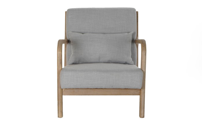 DKD Home Decor Butaca Tradicional Tapizada Lino y Poliéster Gris Natural con Estructura Rubberwood 66x79x76 cm Asiento 35 cm