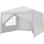 GAZEBO Cenador plegable de jardín 3x3 m, estructura blanca con lona color crudo, 4 lados, incluye bolsa de transporte