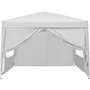 GAZEBO Cenador plegable de jardín 3x3 m, estructura blanca con lona color crudo, 4 lados, incluye bolsa de transporte