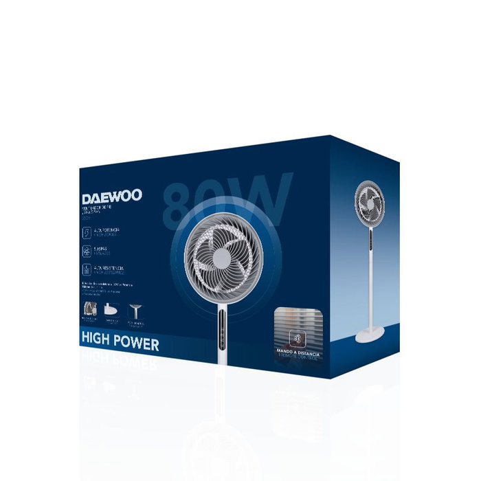 Daewoo Ventilador High Speed 80W 10" 25cm con Base Redonda y Mando a Distancia