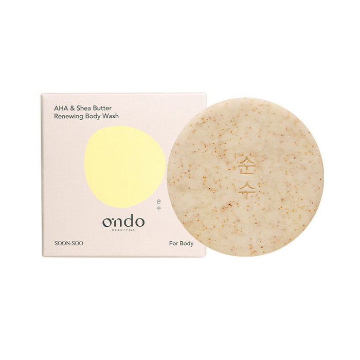 Ondo Beauty 36.5 Gel de Ducha Renovador AHA y Manteca de Karité Exfoliante con Partículas Biodegradables y Houttuynia Cordata, 70 gr