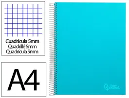 Liderpapel Cuaderno Espiral A4 Micro Jolly Tapa Forrada 140 Hojas 75gr Cuadro 5mm 5 Bandas Color Celeste