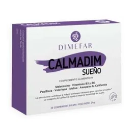 Dimefar Calmadim Sueño 30 Comp. - Melatonina, Vitaminas B3 y B6 y Pasiflora para Conciliar el Sueño y el Descanso
