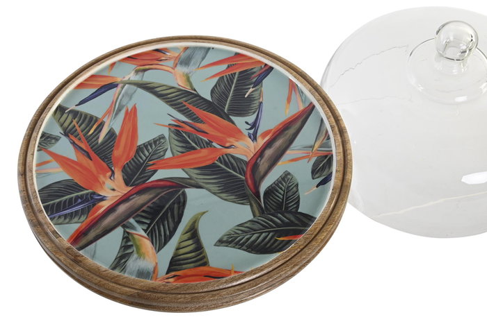DKD Home Decor Bandeja Mango Cristal Tropical Esmaltado Verde y Natural 30x30x33 cm