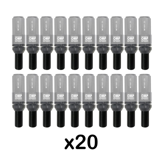 Omp Juego de 20 Tornillos Speed con Protector de Aluminio M14x1.25 Negro/Gris