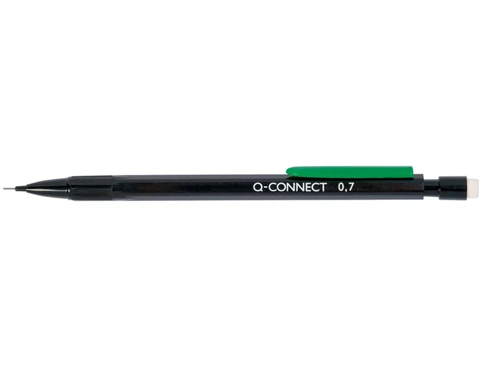 Q-connect Portaminas 0,7 mm cuerpo negro con clip verde con 3 minas