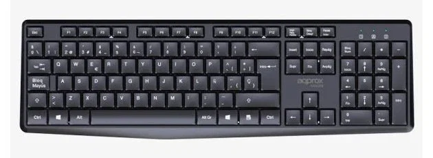 Approx APPMX420B Kit Teclado y Ratón Inalámbrico 2.4 GHz QWERTY Español, Ratón 1000 DPI, Teclado 105 Teclas Completo, Negro