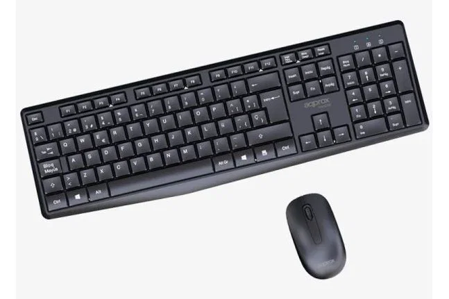 Approx APPMX420B Kit Teclado y Ratón Inalámbrico 2.4 GHz QWERTY Español, Ratón 1000 DPI, Teclado 105 Teclas Completo, Negro