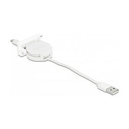 DeLOCK Cable Retráctil Easy 45 USB 2.0 de USB Tipo-A a Lightning de 0,62 m Blanco