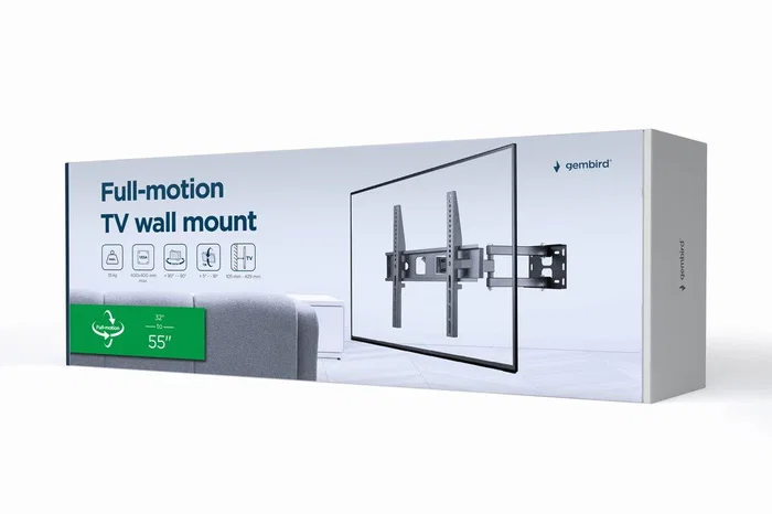 Gembird WM-55ST-03 Soporte de pared para TV 32-55'' - Movimiento completo, brazo único, giratorio, inclinación 23°, giro 180°, VESA hasta 400x400, color negro Gembird WM-55ST-03 Soporte de pared para TV 32-55'' - Movimiento completo, brazo único, giratorio, inclinación 23°, giro 180°, VESA hasta 400x400, color negro