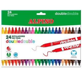 Alpino Rotuladores Double Doble Punta Fina-Gruesa Estuche 24 Colores Surtidos