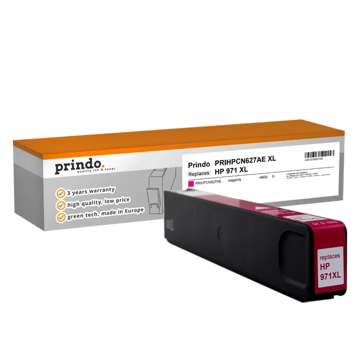 Prindo Classic XL Cartucho de tinta magenta compatible con HP 971 XL (CN627AE) - 6600 páginas Prindo Classic XL Cartucho de tinta magenta compatible con HP 971 XL (CN627AE) - 6600 páginas