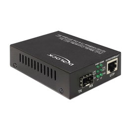 DeLOCK 86180 Konverter PoE+ 10/100/1000Base-T RJ-45 to SFP Fibra Óptica Gigabit, Negro, Metal