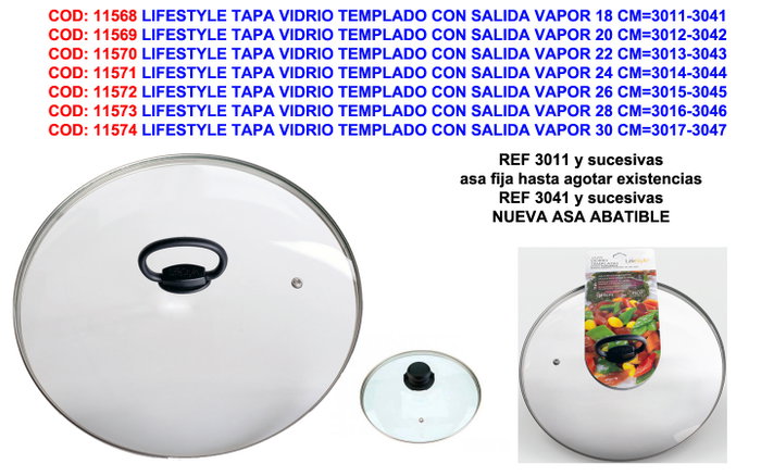Lifestyle Tapa de Vidrio Templado con Salida de Vapor de 22 cm Lifestyle Tapa de Vidrio Templado con Salida de Vapor de 22 cm