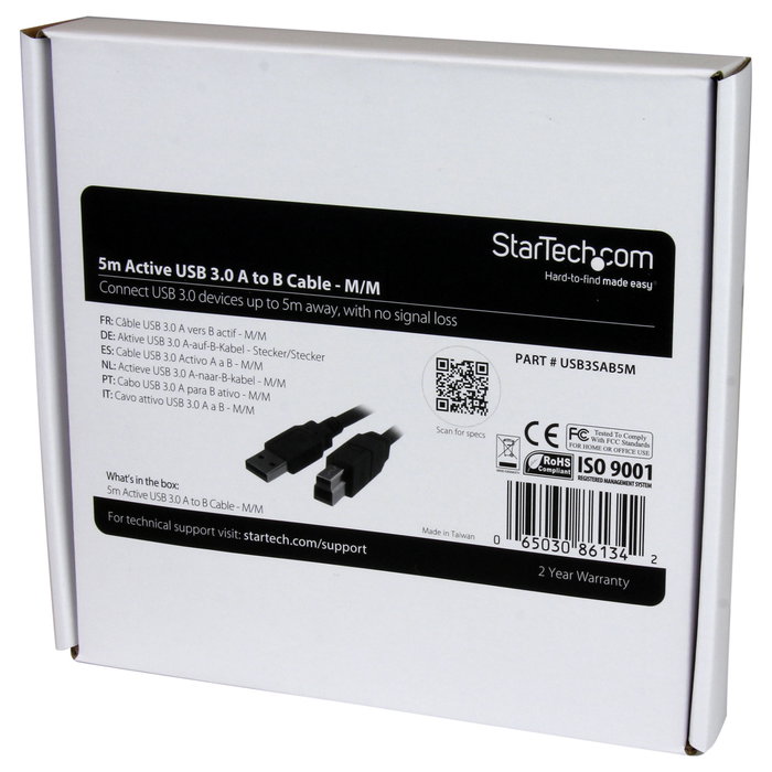 StarTech Cable USB 3.2 Gen 1 Activo de 5m A a B Macho Negro