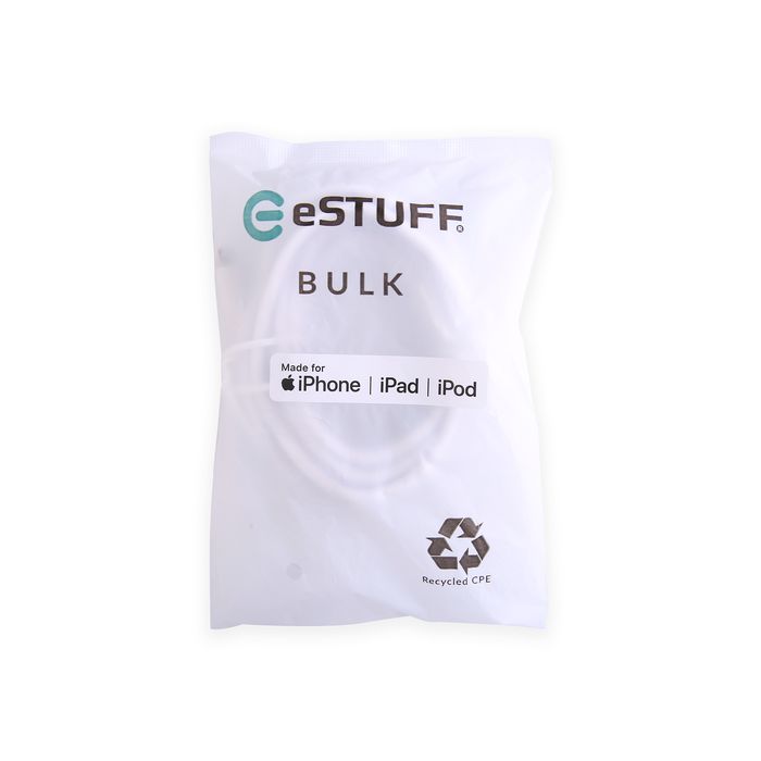 eSTUFF Cable USB-C a Lightning 3 m Blanco INFINITE Super Soft - 100% Reciclado, Kevlar, Certificado MFi, 35k Flexiones
