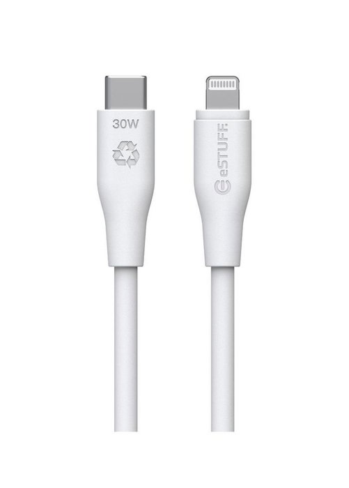 eSTUFF Cable USB-C a Lightning 3 m Blanco INFINITE Super Soft - 100% Reciclado, Kevlar, Certificado MFi, 35k Flexiones