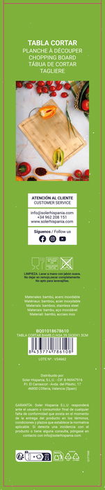 Quttin Tabla de Cortar de Bambú con Asa 39.5 x 30 x 1.5 cm (6 Unidades)