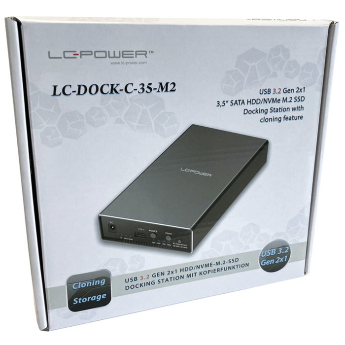 LC-Power LC-DOCK-C-35-M2 Docking Station con clonación para HDD 3.5 pulg. y SSD NVMe M.2 LC-Power LC-DOCK-C-35-M2 Docking Station con clonación para HDD 3.5 pulg. y SSD NVMe M.2