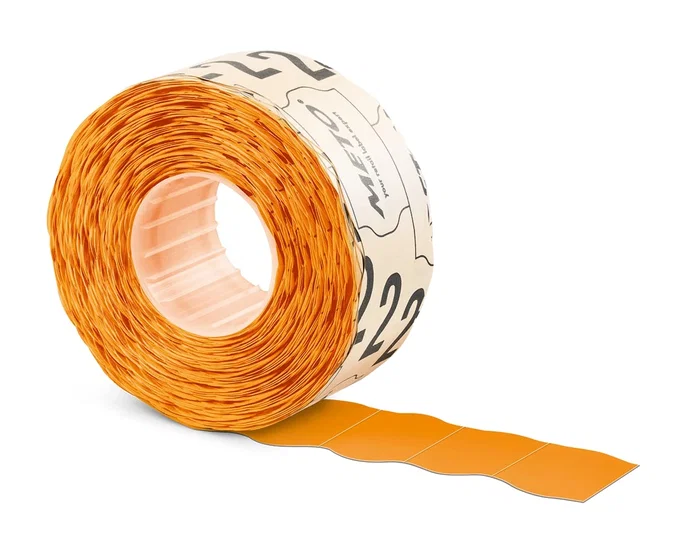Meto Etiquetas Marcaprecios Onduladas Naranja Fluor Adhesivas 22x12 mm 2 Rollos 1500 Etiquetas
