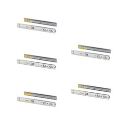 Emuca Lote de 5 juegos de guías para cajones, de bolas, altura 45mm, profundidad 350mm, extracción total, con push, cierre suave, Cincado