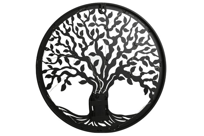 DKD Home Decor Decoración de Pared LED Metal Árbol Negro 40x40 cm