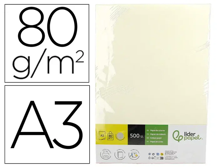 Liderpapel Papel Color DIN A3 Crema 80 g/m² 500 Hojas Liderpapel Papel Color DIN A3 Crema 80 g/m² 500 Hojas