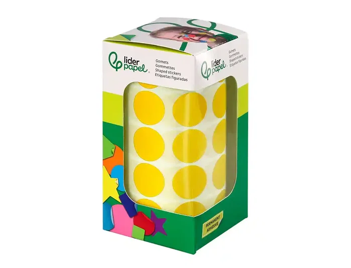 Liderpapel Gomets Círculos Autoadhesivos 20 mm Amarillo Rollo de 2000 Unidades