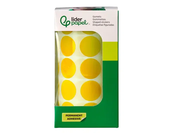 Liderpapel Gomets Círculos Autoadhesivos 20 mm Amarillo Rollo de 2000 Unidades