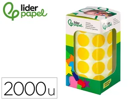 Liderpapel Gomets Círculos Autoadhesivos 20 mm Amarillo Rollo de 2000 Unidades