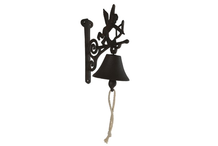 DKD Home Decor Campana de Hierro Colado Ángel Negro