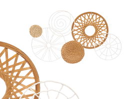 Giftdecor Mural Metal Mimbre Espiral Blanco Marron 71.1 x 42.5 x 3.8 cm (Set de 4)